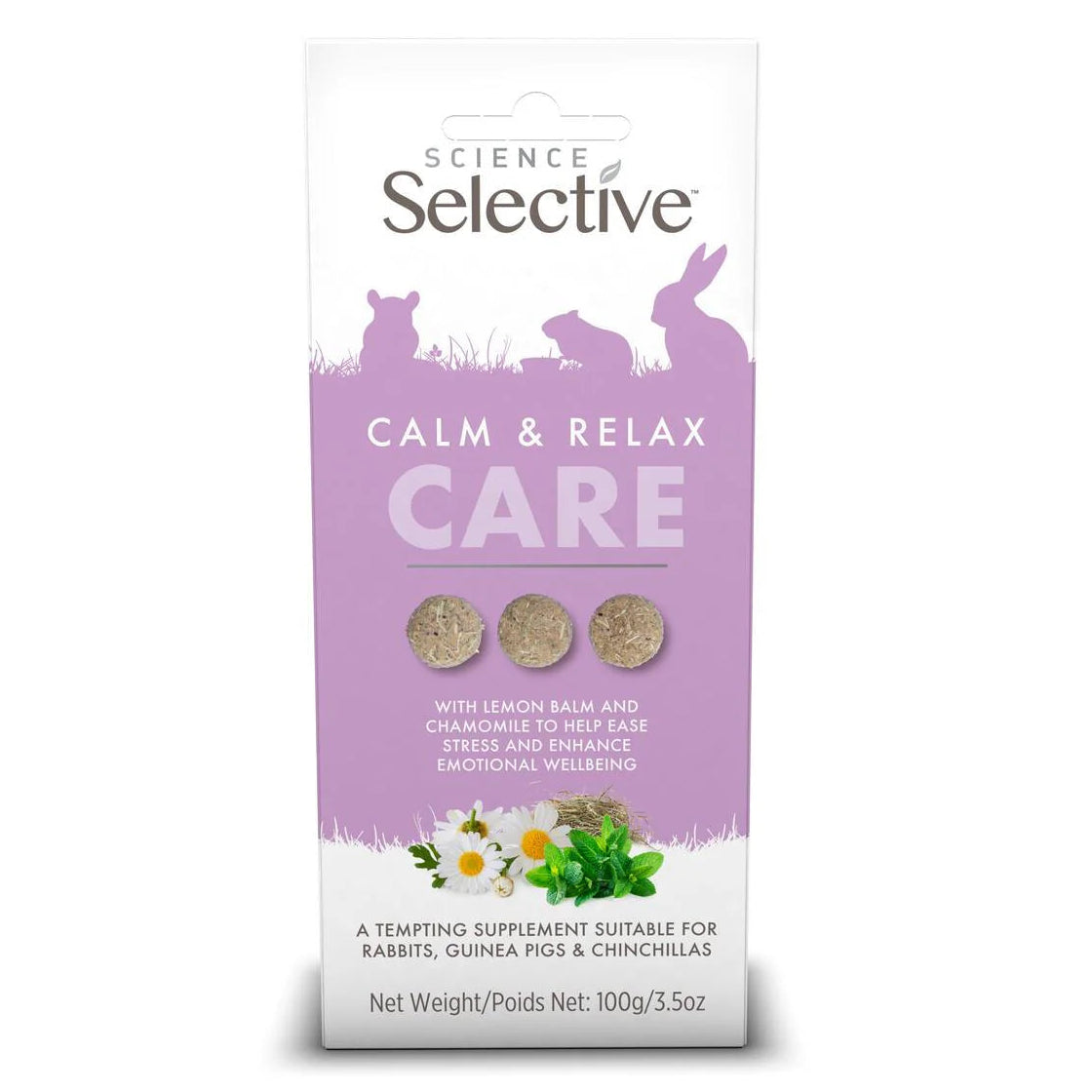 Product packaging for 'Calm & Relax Care' by Science Selective on a white background